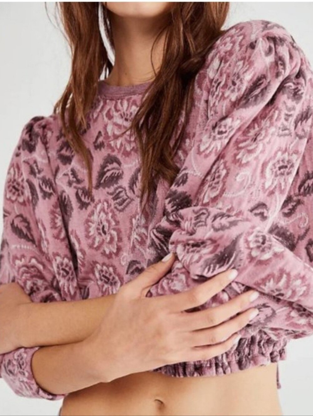Free People Floral Puff Sleeve Crop size S/P